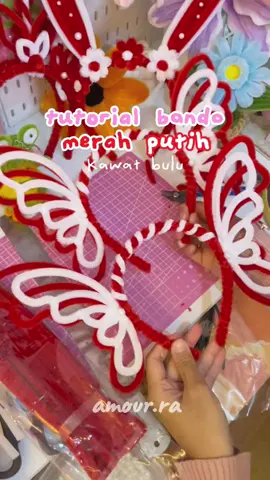 tutorial bando merah putih dari kawat bulu, yg ini model butterfly yaaaww🫰🏻 #tutorial #bando #kawatbulu #merahputih #17agustus 
