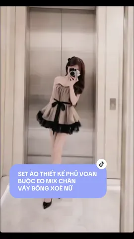 SET ÁO THIẾT KẾ PHỦ VOAN BUỘC EO MIX CHÂN VÁY BÔNG XOÈ NỮ#thoitrangnu #xuhuong 