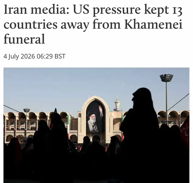 At least 13 countries, including several in Eastern Europe, Africa, the Gulf and East Asia, decided against attending the funeral ceremony for Ayatollah Ali Khamenei under US pressure, Iran’s Tasnim News Agency reported. Some of these governments later sought to explain their absence to Tehran through diplomatic channels, the report said. Citing an unnamed senior source, the report said that US officials had waged a 
