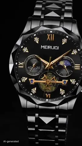 luxury all black metal wristwatch multi sub dial chronograph moon phase complication shiny crystal hour markers high hardness mirror glass #allblackdesign #multifunctionwatch #hardglasssurface #nightoutaccessory #versatilemenspiece