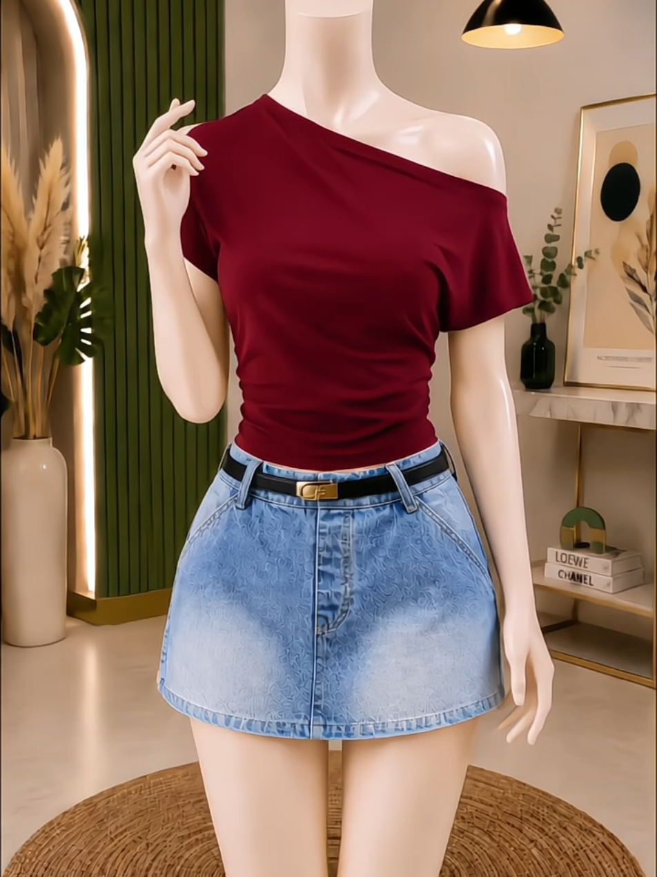 Áo Trễ Vai Cộc Tay Nữ Women Co giãn #tiemdonuxinh #xuhuong 