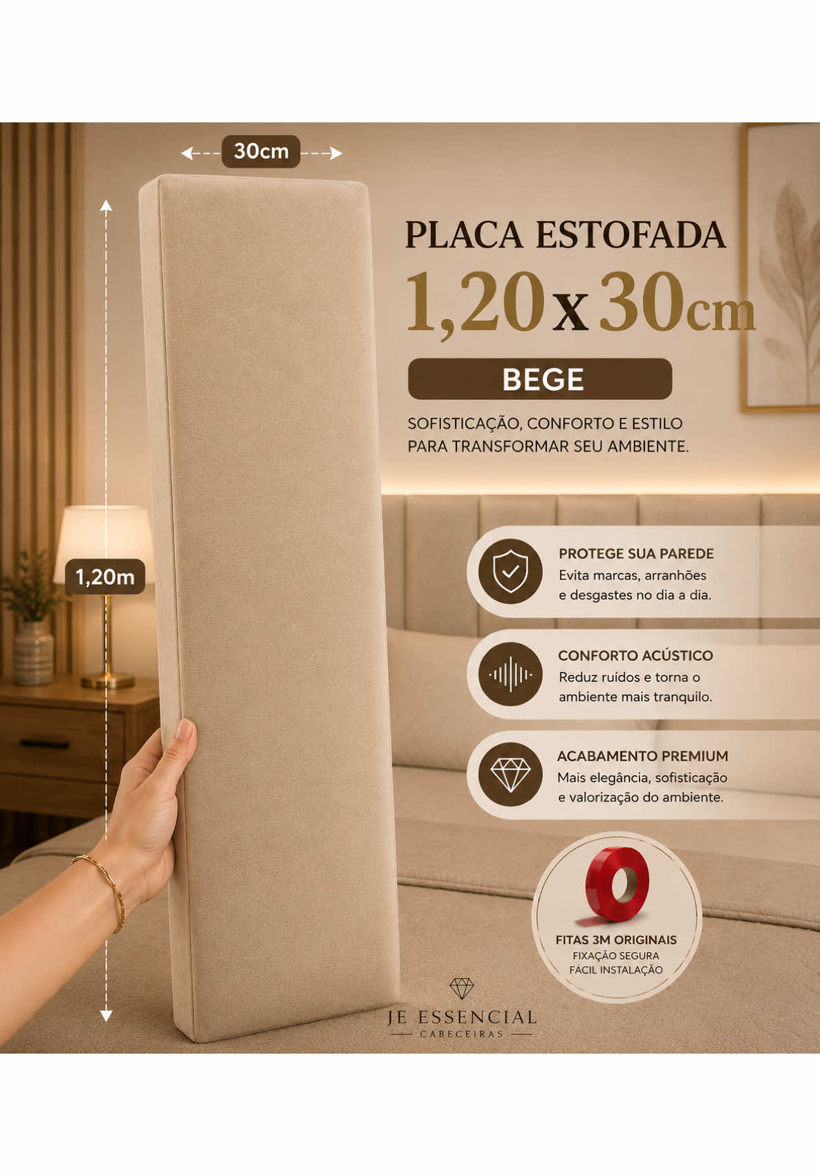 CABEÇEIRA PREMIUM 120x30cm ✓ Espuma Ortobom de alta qualidade ✓ MDF reforçado ✓ Tecidos selecionados ✓ Fita original 3M ✓ Acabamento boleado ✓ Fácil instalação ✓ Conforto e qualidade de verdade #CabeceiraEstofada #QuartoDecorado #cabeceira #cabeceiramodular #cabeceiracama 