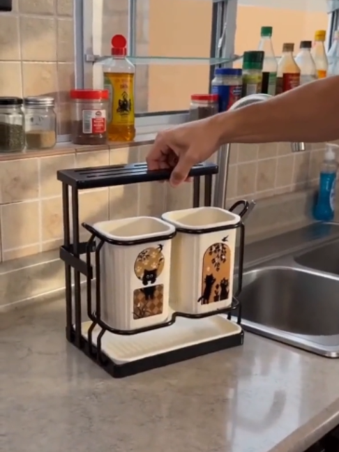 1 Pieza Organizador de Cubiertos Ajustable Multifuncional | Portacubiertos para Cocina | 2 Modelos: Doble Compartimento / Soporte para Cuchillos | Blanco y Negro Antimanchas Fácil de Limpiar | para Encimera Cocina Uso Diario#tiktokshop #fyp #foryou