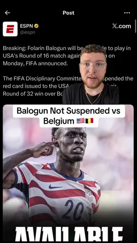 Fifa pulls another ridiculous move, deferring the suspension of Balogun 🇺🇸🇧🇪 #worldcup #usa #belgium #worldcup2026 #usmnt 
