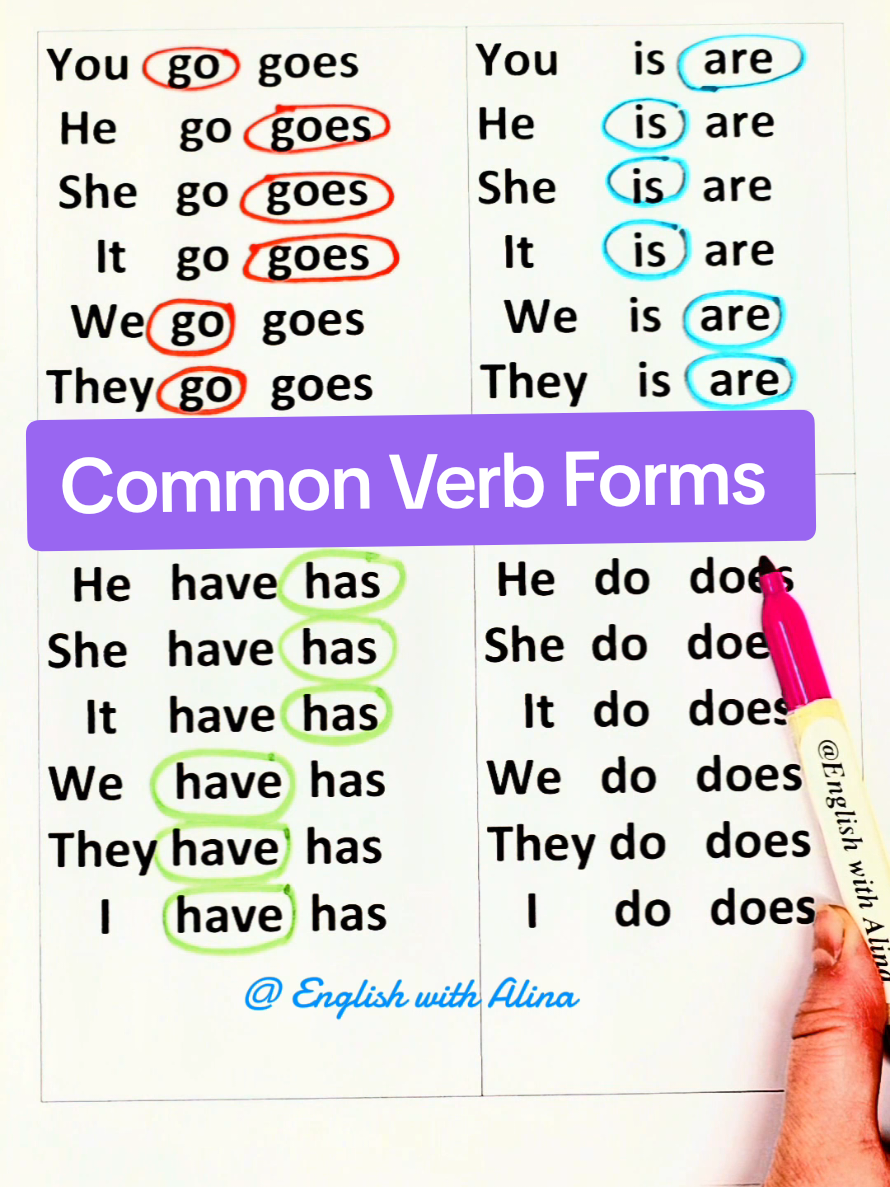 Know Your Common Verb Forms  #LearnOnTikTok #englishwithalina #speakenglish #TikTokLearningCampaign #learnEgnlish 