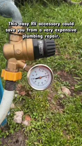 Not every campground has safe water pressure. Some hookups are much higher than your RV plumbing was designed to handle. That’s why we never connect without a water pressure regulator. This one is adjustable, has an easy-to-read gauge, and helps you dial in the pressure before it reaches your RV. One small upgrade that can help protect your hoses, pipes, and fixtures. #RVLife #RVUpgrades #CampingEssentials #TravelTrailer #RVWaterSystem 
