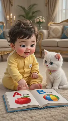 Baby became teacher of kitty | kitten meow meow | A for Apple, B for Ball | angry baby | Baby laugh | cartoon vibes | white kitten #cartoon #babylaugh #kitten #kidsfun #Alphabets 