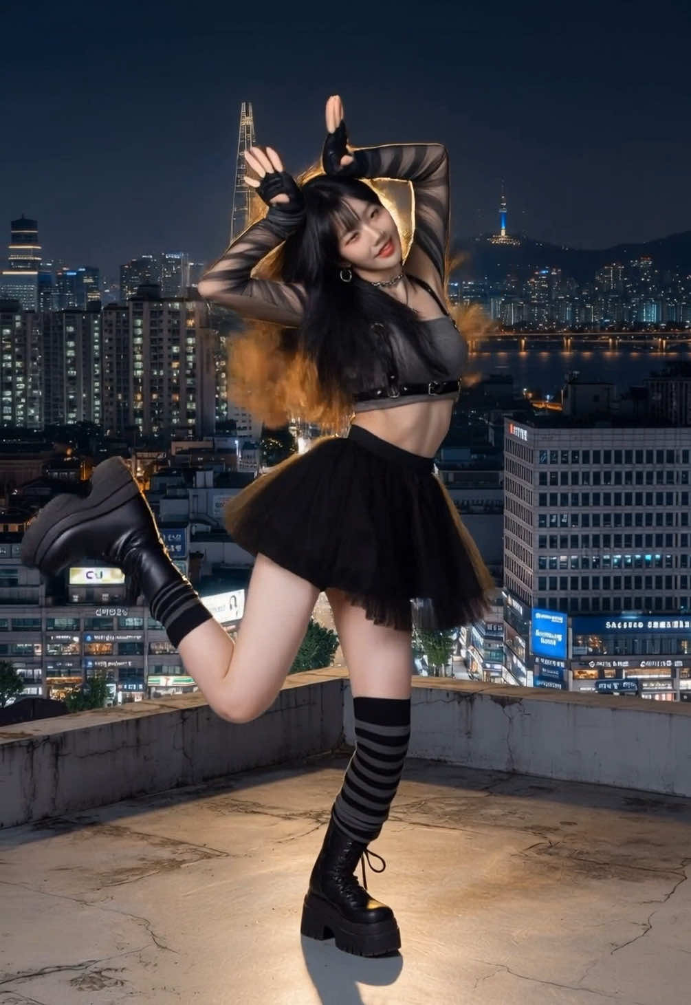 ICONIC BY MISTAKE - ILLIT X LE SSERAFIM 🖤 서울 야경 키치 펑크 커버댄스 Dance Cover #dance #kpop #ILLIT #shorts