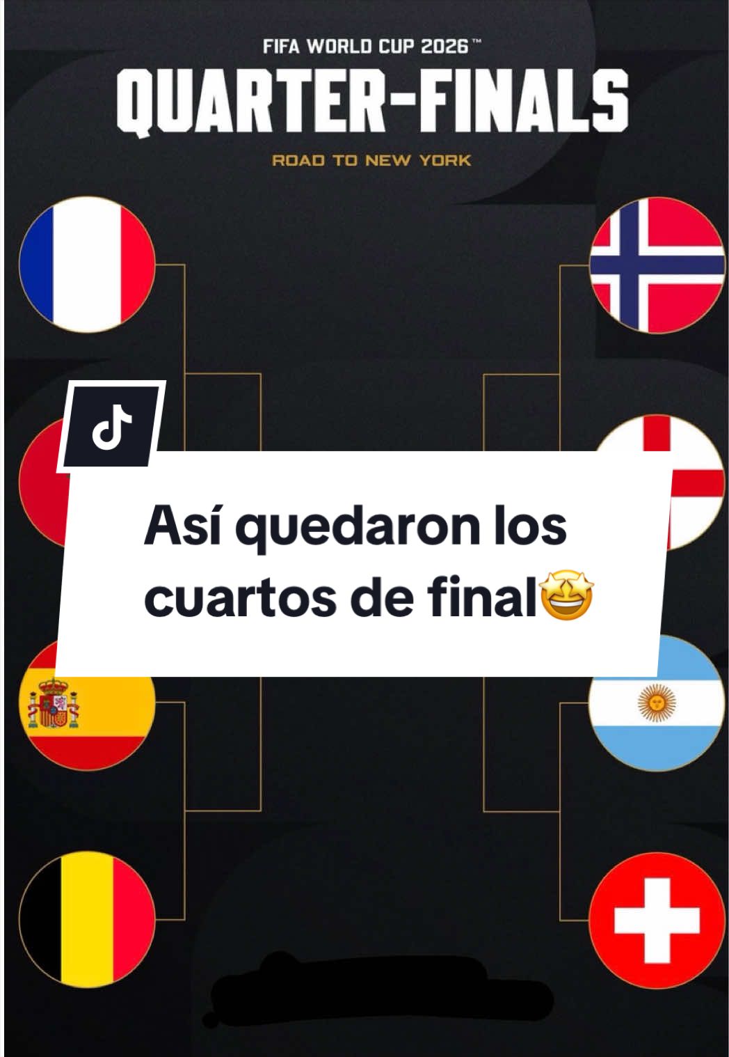 Asi quedaron los cuartos de final del mundial🤩#FIFAWorldCup #cuartosdefinal #mundial #TikTokDeportes #reycantu francia marruecos inglaterra noruega españa bélgica argentina suiza 4tos mundial2026 debate fútbol