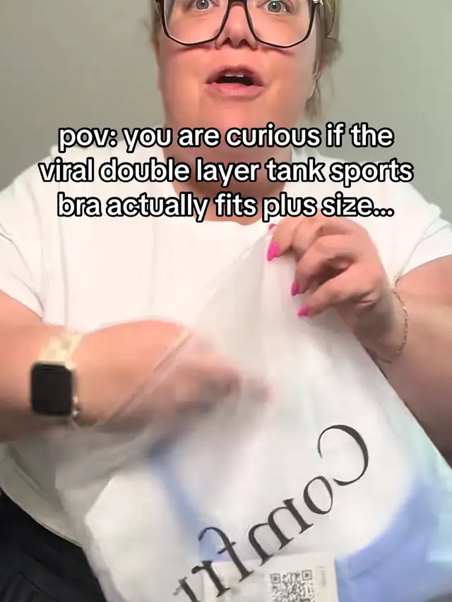 The double layer viral sports bra comes up to size 3X but just because it comes up to size 3X does not mean it's plus size friendly. Thankfully, this bra actually fit fits me and gives me full coverage! I'm normally a 3X or 4X and this fits fantastic and even gives me complete back coverage. There's a built-in sports bra with pads and you can adjust how much of the white tank top underneath you want to show. 🙌 #plussize #sportsbra #plussizeclothing @Comfrt 