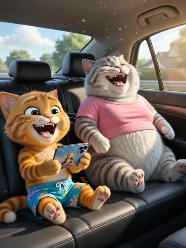 🚗 Car Smells and The Ultimate Milk Splash! 😹🥛🚗 📝 Description: From a smelly car ride to a milk bath, these cats cannot catch a break! 😹 The video kicks off inside a car where a cute orange cat is happily playing a game on his phone. His big grey friend in a pink shirt is laughing along, but suddenly—the grey cat lets out a silent but deadly fart, filling the back seat with green smoke! 🤢💨 The orange cat is completely horrified, quickly rolling down the window to gasp for fresh air. In the next scene, we move outdoors where the grey cat is greedily lapping up milk from a huge bowl. The orange cat is watching him eagerly, hoping to get a turn. But instead of sharing, the grumpy grey cat shoves the orange cat's head right into the bowl, giving him an accidental milk bath! 🥛🙀 A pug dog in the background can't stop laughing at the hilarious prank. Watch the smelly car escape and the funny milk splash till the end! 😂 🏷️ Hashtags: #FunnyCats #CatLovers #CarFails #CatVideos #funnyvideo 