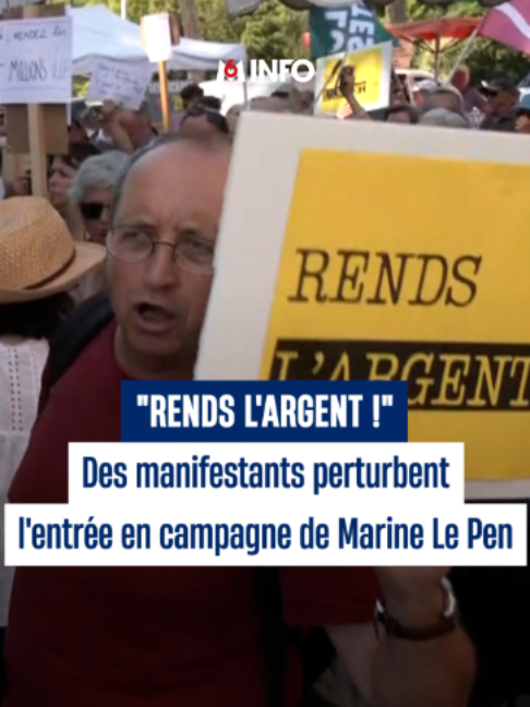 Des opposants à Marine Le Pen se sont rassemblés ce mercredi à La Flèche dans la Sarthe où la candidate RN s'est rendue dans la matinée pour lancer sa campagne présidentielle au lendemain de sa condamnation en appel. #sinformersurtiktok #m6info #actu #info #pourtoi