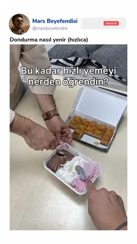 Dondurma yerken değişik araçlar kullanan ekip