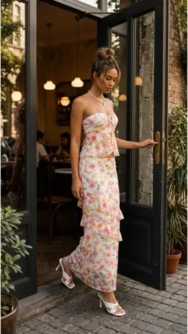 This floral set is the definition of romantic elegance.🌸#OOTD #floraldress #twopiece #dateoutfit #frenchstyle 