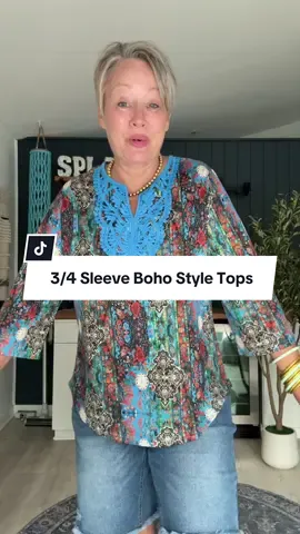 Comfortable NOT boring! These 3/4 sleeve boho style tops are such a loose and flowy fit! The v neck with the lace detail is figure flattering and fun!  #tiktokshopcreatorpicks #tiktokshopsummersale #midsizefashion #over50style #womenstops 
