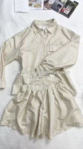 Long‑sleeve striped shirt dress designed as practical skort bottoms ✨ #TikTokMadeMeBuyIt #DealDrops #ShirtDress #SkortRomper #StripedOutfit
