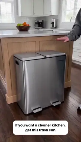 Double bins, less kitchen mess. Free shipping available.   #KitchenUpgrade #TrashCan #KitchenOrganization #HomeFinds #TikTokMadeMeBuyIt
