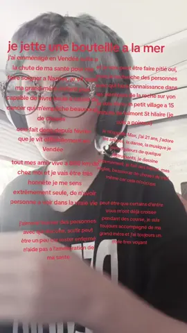 ça fait peut être pitié, mais honnêtement je commence a souffrir de cette solitude, car oui j'ai des amis mais chacun d'eux sont loin de moi, avant je pouvait faire des trajets long jusqu'à Nancy mais maintenant c'est mission impossible pour moi, je n'ai donc personne a voir , et je me sent extrêmement seule, je n'ai personne dans mon village ni même en Vendée en général avec qui discuter sortir un peu.  ça en devient douloureux, car j'aimerai avoir des personnes près de moi, qui rentrerai dans mes folie. avec qui je pourrai faire passer ce temps qui me semble si long , promis je suis gentille, je mord pas  alors voilà, n'hésitez pas a me contacté, soit ici sur tik tok soit sur Instagram  ig: maxou.cos #vendee #jecherchedesamis #cancer 