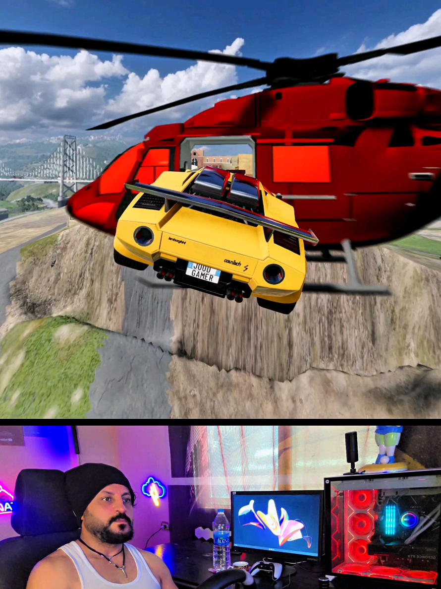 lamborghini countach extreme drifting and long jump through helicopter in BeamNG.drive Gameplay simulator