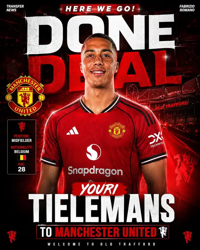 HERE WE GO! Youri Tielemans to Manchester United is DONE! 🔴 The Belgian midfielder is heading to Old Trafford#HereWeGo #TransferNews #ManUtd #youritielemans #MUFC 