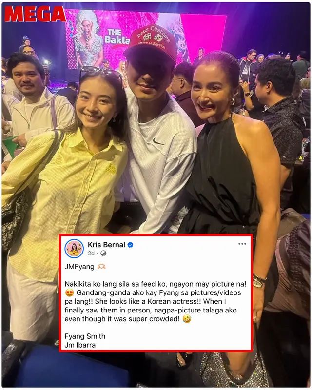 KRIS, IDOL ANG JMFYANG! 🥰 Hindi itinago ni Kris Bernal ang paghanga kay Fyang Smith at sinabing kamukha ito ng isang Korean actress.  Ibinahagi rin niya na sinikap niyang makapagpakuha ng larawan kasama sina Fyang at ang partner nitong si JM Ibarra kahit maraming tao dahil noon ay sa social media lamang niya sila nakikita. #MEGAkapamilya #KrisBernal #FyangSmith #JMIbarra