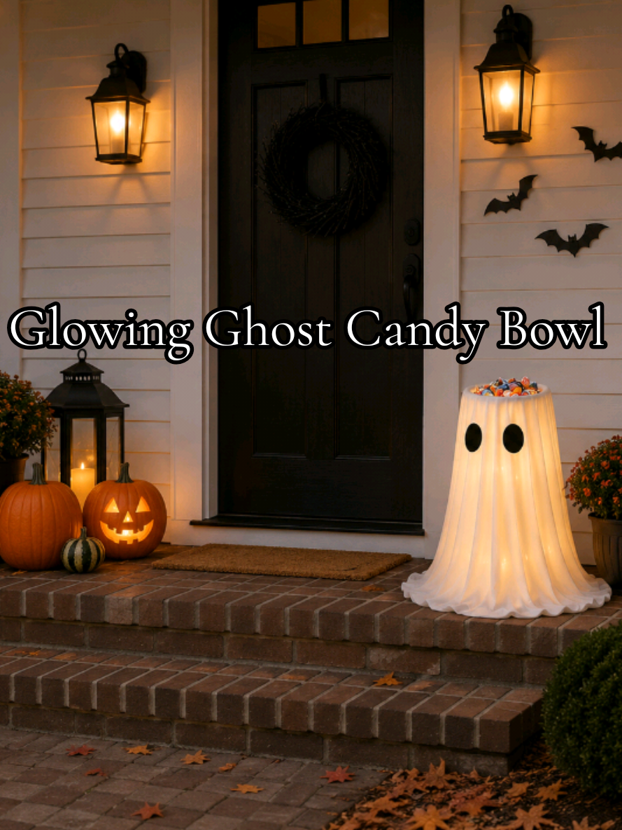 This light-up ghost candy bowl is seriously the cutest Halloween porch decoration 👻🍬 #fallmusthaves  #halloweendecor #halloweenfinds #halloweencandy #tiktokshopcreatorpicks