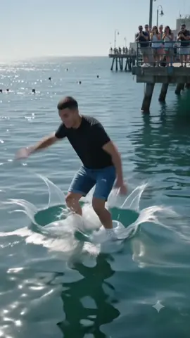 Floating Shoes Challenge 👟🌊 | Can He Really Walk on Water? 😱 #FloatingShoes #AIVideo #ViralReels #OceanChallenge #ImpossibleChallenge 