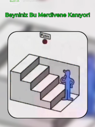 Beyniniz Bu Merdivene Kanıyor! İlk bakışta tamamen normal görünen bu merdiven, aslında dünyanın en ünlü optik illüzyonlarından biri olan Penrose Merdivenidir. Her basamak tek başına mantıklı görünür. Ancak hepsi bir araya geldiğinde fizik kurallarına aykırı, sonsuza kadar yükseliyormuş gibi görünen imkânsız bir döngü oluşur. Bunun nedeni beynimizin gördüğü görüntüyü tek tek parçalar halinde değil, bütün olarak yorumlamasıdır. Perspektif, derinlik ve şekiller bir araya geldiğinde zihnimiz gerçekte var olmayan üç boyutlu bir yapı oluşturur. Bu yüzden gözlerimiz 
