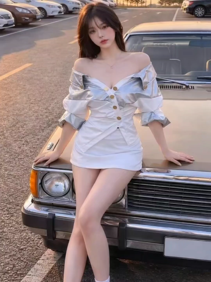 áo nữ thiết kế kiểu Sơ mi phối da bóng trễ vai tay dài @cố lên bé SHOW @cố lên bé SHOW @cố lên bé SHOW #áo #vayxinh #somi #tieuthu #thoitrangnu 