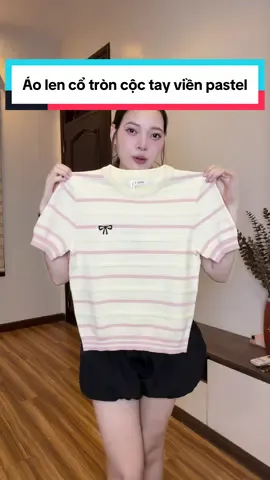 Áo len cổ tròn cộc tay viền pastel trẻ trung #thuyday 