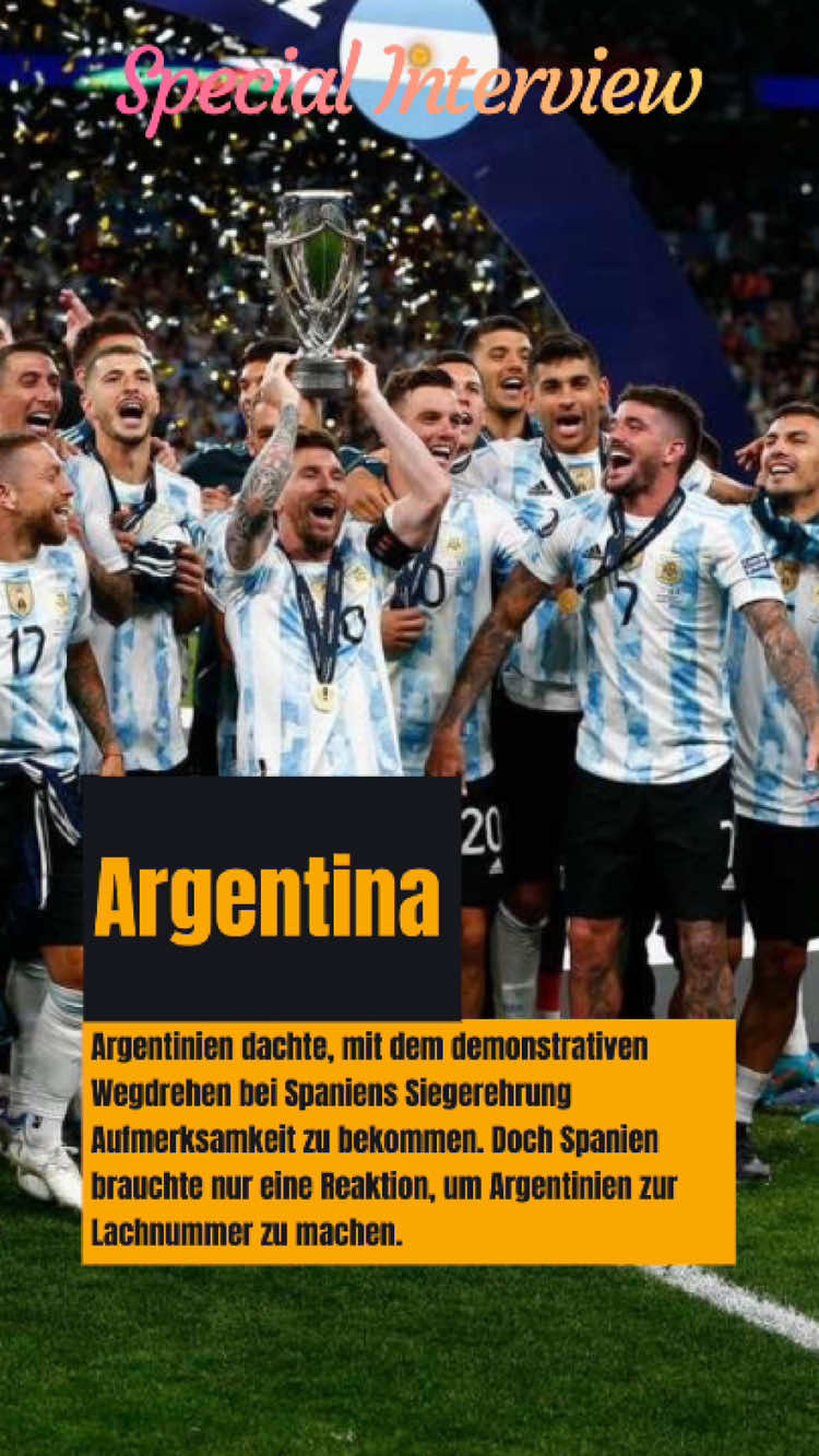 Argentinien dachte, mit dem demonstrativen Wegdrehen bei Spaniens Siegerehrung Aufmerksamkeit zu bekommen. Doch Spanien brauchte nur eine Reaktion, um Argentinien zur Lachnummer zu machen.#worldcup #fyp #foryou #Soccer #tiktok 