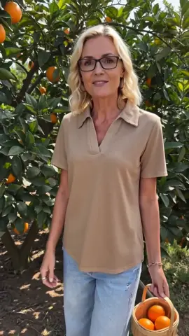 Women's Short-Sleeve Fitted Minimalist Lightweight Polyester V-Neck Collared Polo Shirts - Business, Dressy Casual Summer Tops #short #womensfashion #poloshirt #summervibe #tiktokshop