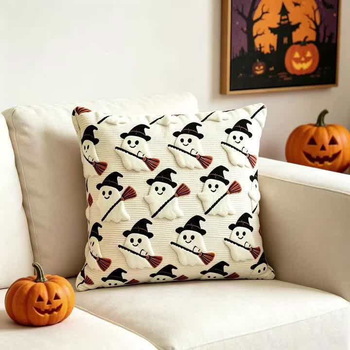 Vintage Ghost Witch Embroidered Plush Pillow Cover, Perfect for Thanksgiving, Halloween, Fall Decor, 45x45cm, Home Sofa Bedroom Accent #cushioncovers #bedpillows #tabletpillow #halloweenblanket #bedcoverset #embroideredgifts #decorativepillow #cutehalloweendecor #coverallperfectcushion #spookyseasonmusthave
