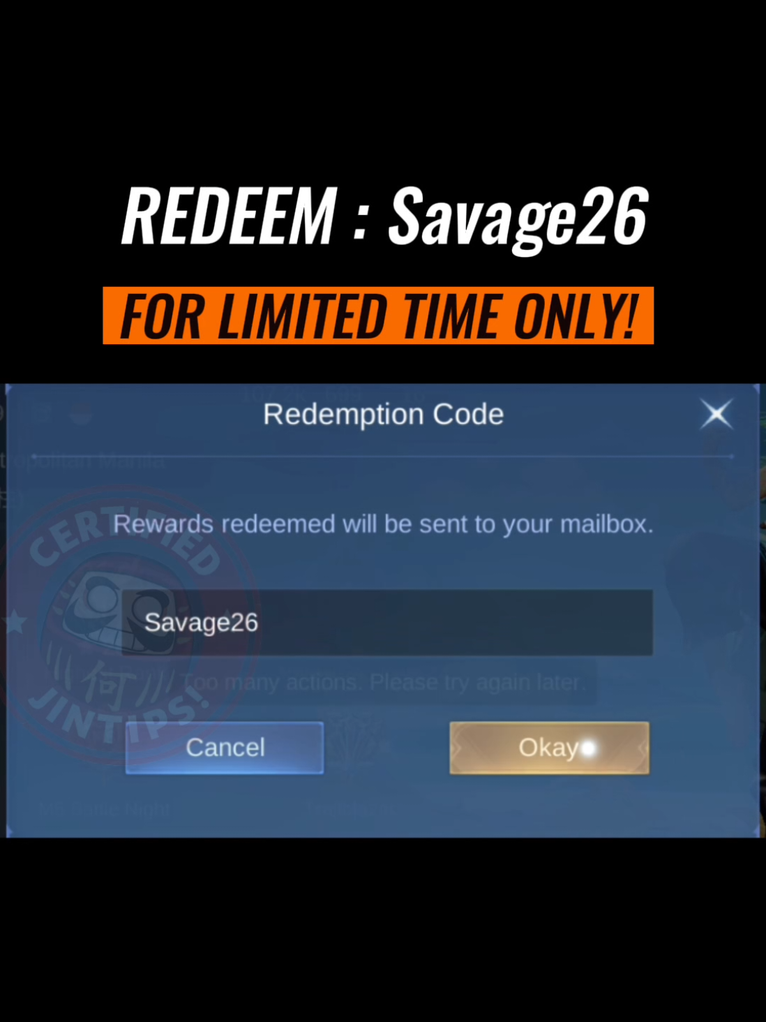REDEEM FOR A LIMITED TIME ONLY. ONLY AVAILABLE DURING MSC 2026 (JULY 22 2026) EVENT #mlbbxsf6 #MLBB #MobileLegendsBangBang 