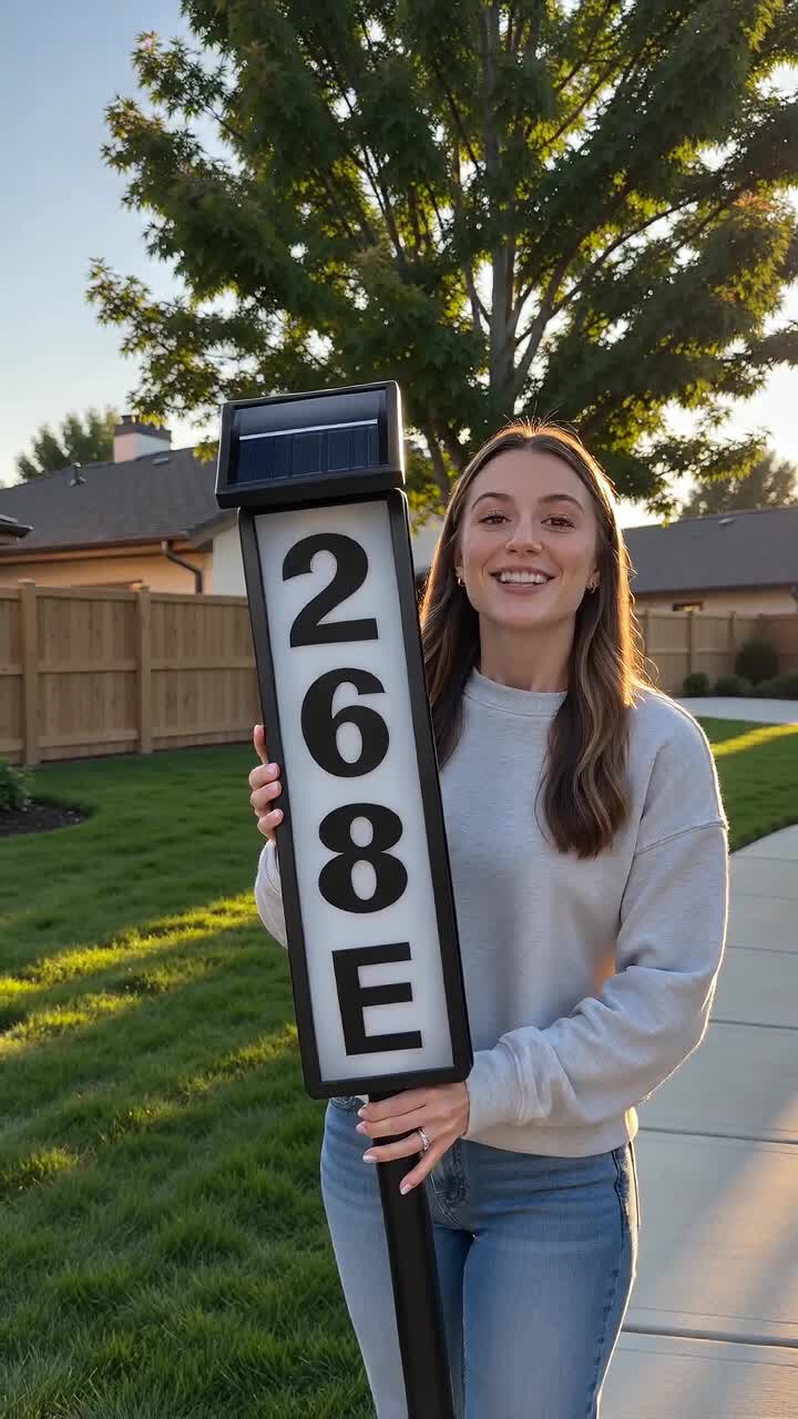 Ground stake solar house number light for American home yards. 2 lighting modes, super easy installation. Stylish & practical. #SmartHomeOutdoor #SolarStakeLight #HouseSign #LawnDecor #DIYHome