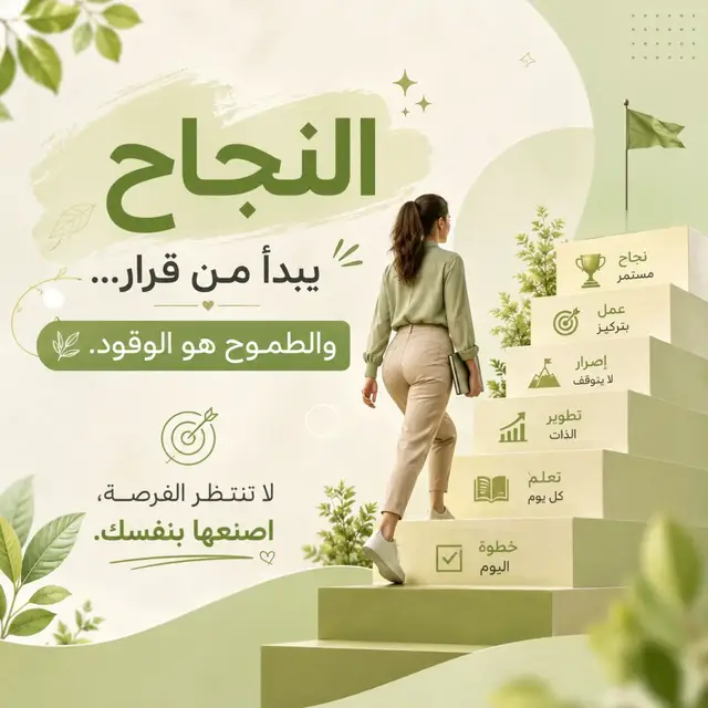 النجاح ليس ضربة حظ... بل نتيجة قرارات صغيرة تتكرر كل يوم. 🌱✨ الطموح هو البداية، والعمل هو الطريق، والاستمرار هو السر. تصفّح الكاروسيل حتى النهاية، واختر الفكرة التي شعرت أنها تتحدث عنك. 💚 💬 أخبرني في التعليقات: ما هي الخطوة التي ستبدأ بها اليوم لتقترب من حلمك؟ احفظ المنشور، فقد يكون هو الدافع الذي تحتاجه عندما تشعر بالرغبة في الاستسلام. 🚀 #النجاح #الطموح #تطوير_الذات #التحفيز #الالتزام   