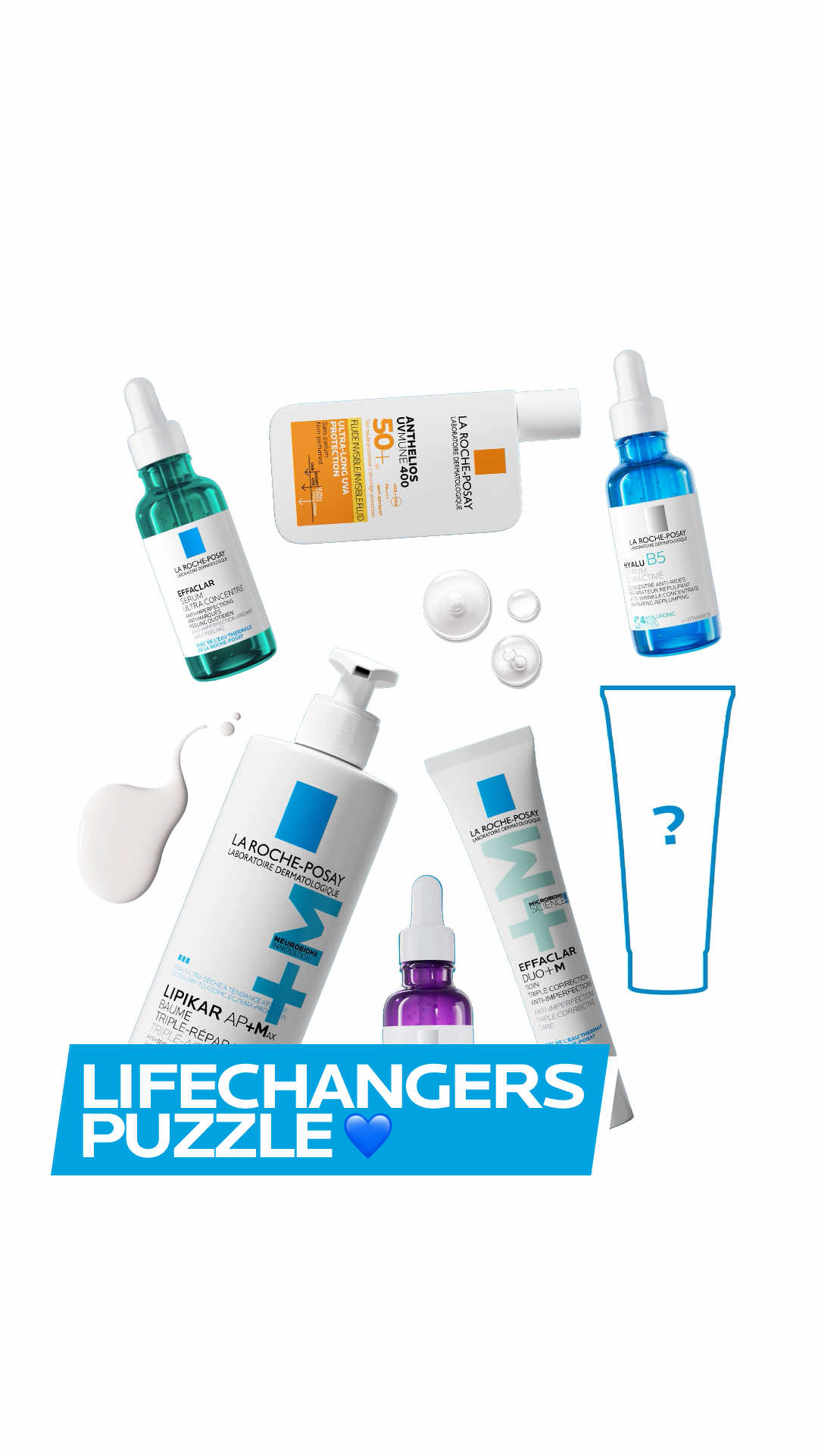 Do you know our lifechangers? ✨ Put your skincare knowledge to the test and guess our iconic products before the puzzle is complete! 🧩 From dry skin to hyperpigmentation, we have the formulas you and your skin can count on: 💙 Lipikar Baume AP+Max: Triple action balm with 72H dry skin relief* 💚 Effaclar Serum: Gentle exfoliation (only for 🌙 use) 🧡 Anthelios UVMune 400 Invisible Fluid: Powerful UV ray protection and suitable for all skin types, even sensitive skin 🩵 Hyalu B5 Suractivated Serum: Helps skin bounce back with 1 hour repair** and replump*** 💚 Effaclar Duo+M: Targets blemishes and reduces imperfection 🩹 Cicaplast Baume B5+: Ultra-repairing balm made for every skin type 💜 Mela B3 Serum: Helps fade dark spots and improves skin tone evenness Which lifechanger is your favorite?👇 #fyp #larocheposay #skintok #skincare  *Consumer study, 75 subjects, 72h after stopping the product use once daily for 28 days **Instrumental test, 24 subjects ***Clinical study, 40 subjects