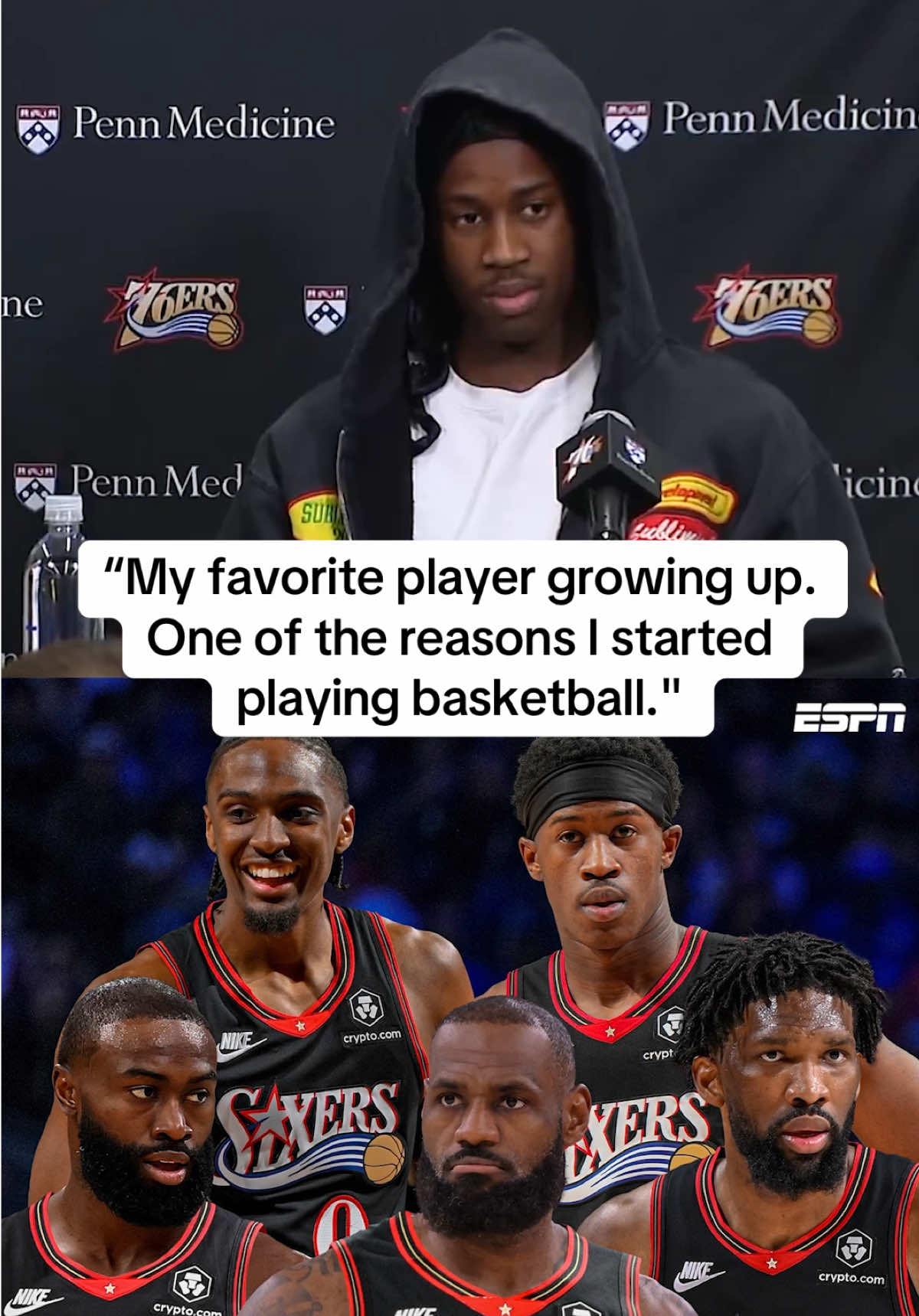 VJ Edgecombe went from fan to teammate real quick 😅 Life comes at you fast 😆 #NBA #basketball #hoops #lebron #espnsocial 