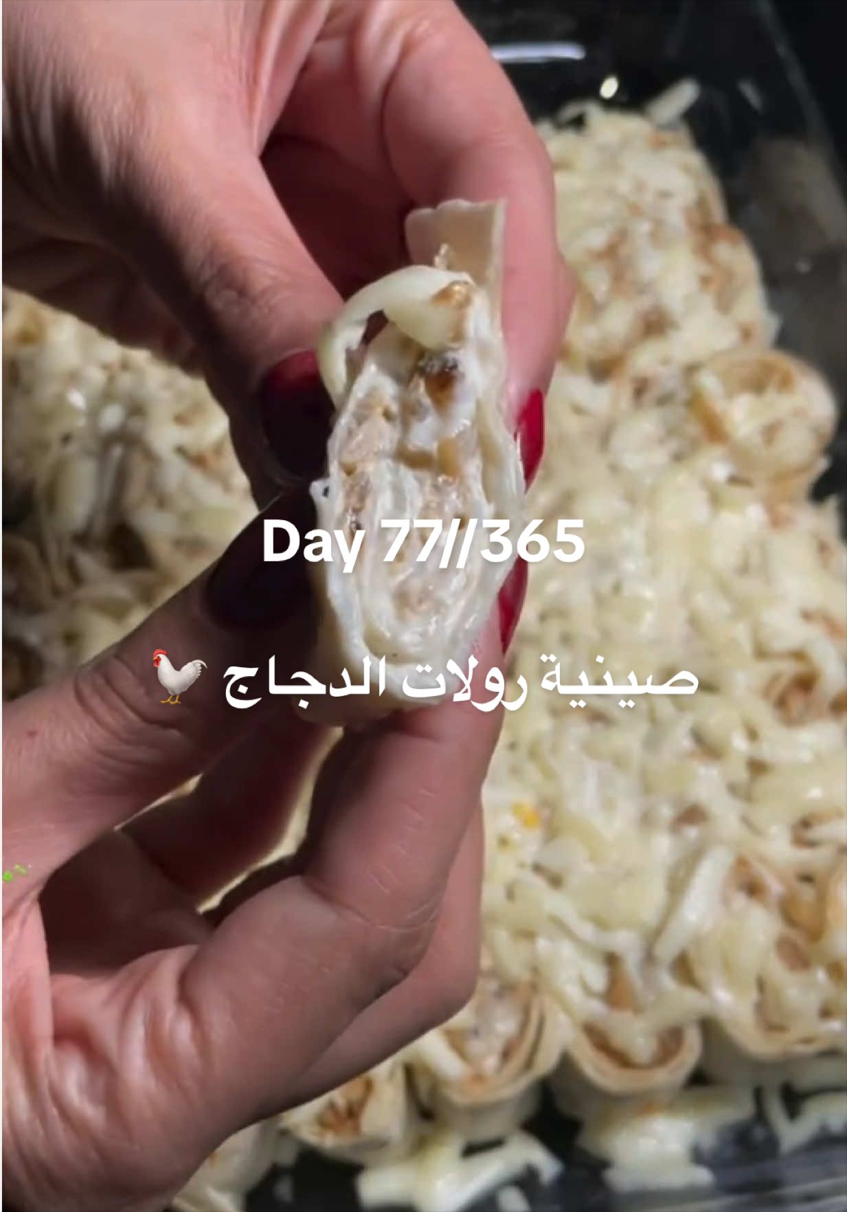 صينية رولات الدجاج  المكونات :-  دجاج مسلوك ، بصل اخضر ، بصل ابيض ، ثوم ، زيت و زبدة ، بهارات (ملح ، فلفل اسود ، ثوم باودر ، مكعب مرق الدجاج ) ، جبن سائل ، كريمة طبخ ، دبس رمان ، خبز تورتيا  للصلصة البيضة //  كريمة طبخ ، خاشوكة لبم ، خاشوكة مايونيز ، ملح ، شويه مي  Credit To :- @sugarlicious.om #وصفات #recipes #رولات_الدجاج #دجاج #صينية_رولات_الدجاج 
