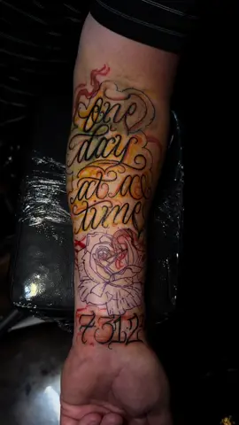 One day at a time ✍️🍒 📍Tolleson, Az @bezalelstudio  -Booking August/ September DM on insta to book @rubyginks_ 🍒🍒🍒 I ONLY HAVE ONE ACCOUNT I WILL NEVER REACH OUT FIRST!!!  #scripttattoo #chicano #aztattooer #foryoupage #freehandtattoo 