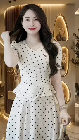 Set Bộ Váy Chấm Bi Công Sở Thiết kế áo peplum vạt chéo cài khuy phối chân váy xoè dáng dài.#minhminhthoitrang #setbovaychambi #xuhuongthoitrang #viralvideo #damhottrend 