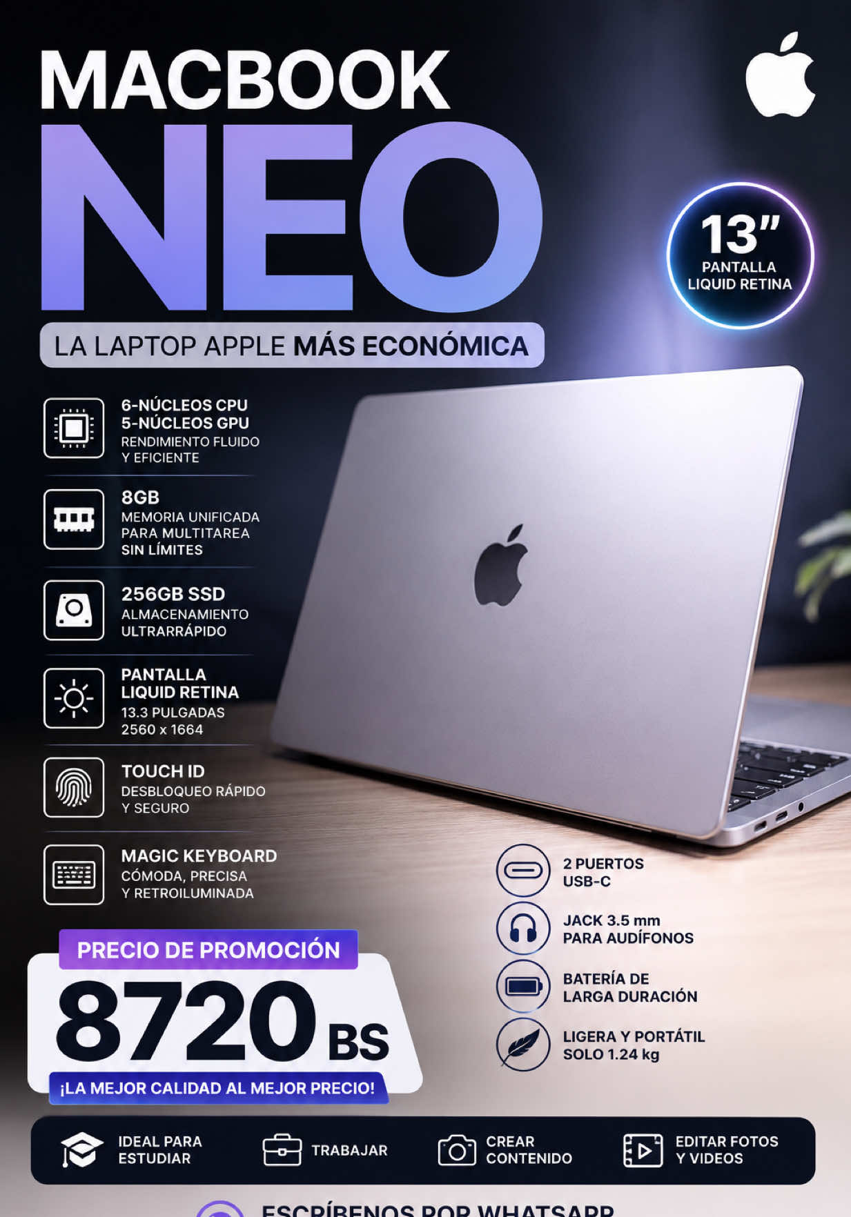 Entra en promoción por 2 días  MacBook Neo  WhatsApp 64088114 #macbook #apple #ypfッ #viralvideo #macbookneo 