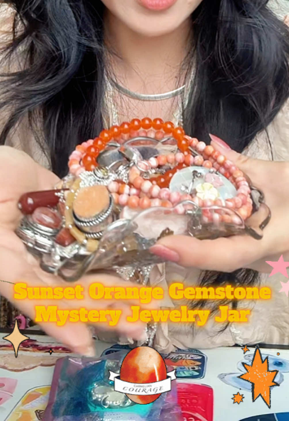 🐅 Sunset Orange Gemstone Mystery Jewelry Jar from @XO Designz (Kerri) 🧡🧡🧡 #mysteryjewelryjar #jewelryjar #mysteryjewelry #jewelrytiktok #jewelryunboxing 