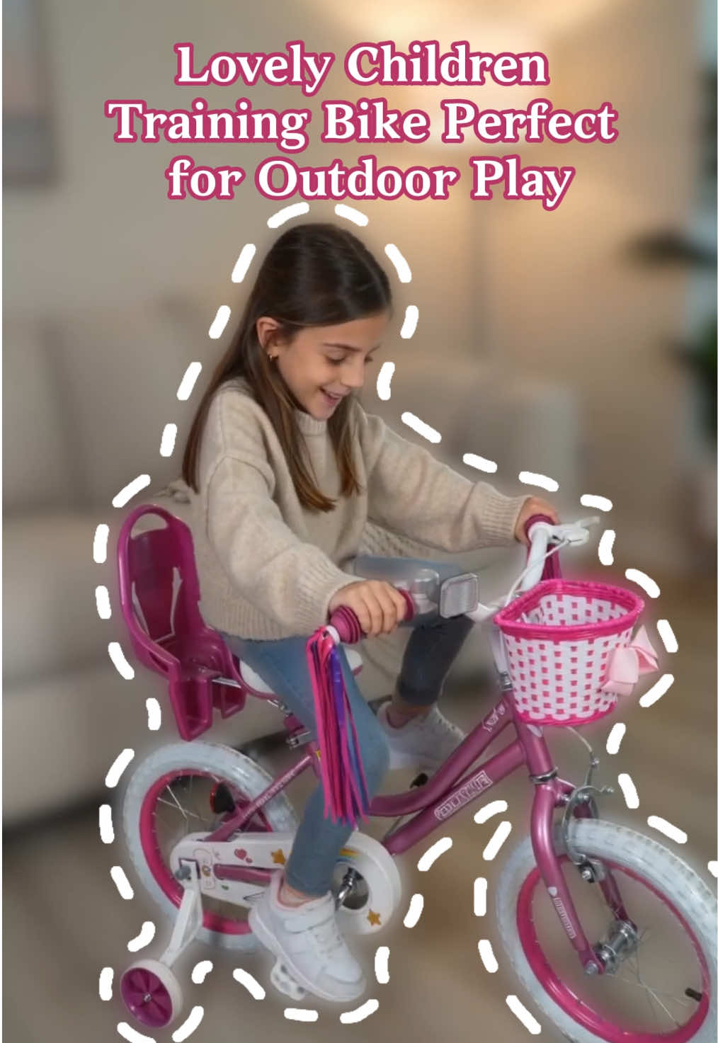 Your little girl will fall in love with this decorated kids bike! It features a doll seat, tassels and front basket. Stable training wheels ensure safe practice for new riders. A fantastic gift for outdoor adventures.#WINHOPE #KidsBike #girlsbikes #girls 