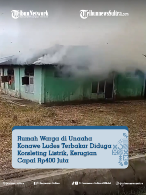Musibah kebakaran menimpa sebuah rumah warga di Kelurahan Tuoi, Kecamatan Unaaha, Kabupaten Konawe, Sulawesi Tenggara, Selasa (28/7/2026) siang.  Peristiwa yang diduga kuat akibat korsleting arus listrik ini menghanguskan satu unit rumah beserta seluruh isinya tanpa menyisakan benda berharga.  #rumahwarga #terbakar #Konawe #SulawesiTenggara #korsletinglistrik #TribunnewsSultra #fyp #viral