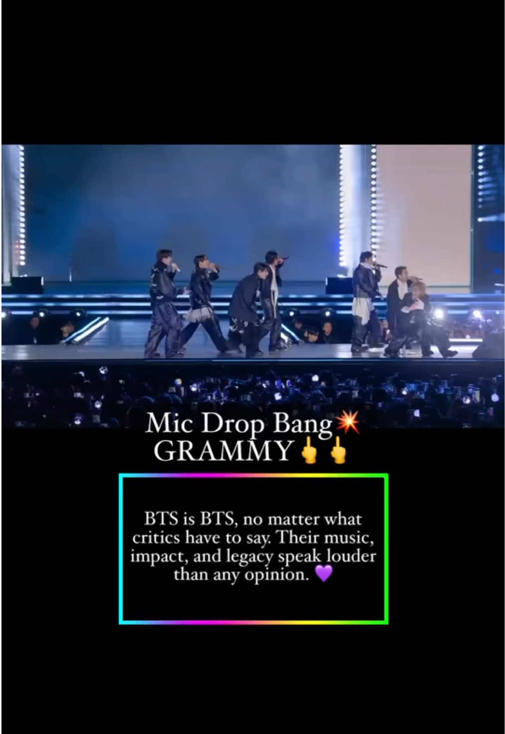 MIC DROP BANG 💥 🔫 Grammy BTS is BTS, no matter what critics have to say. Their music, impact, and legacy speak louder than any opinion. 💜  #BTS #btsarmy #btsarmyforever
