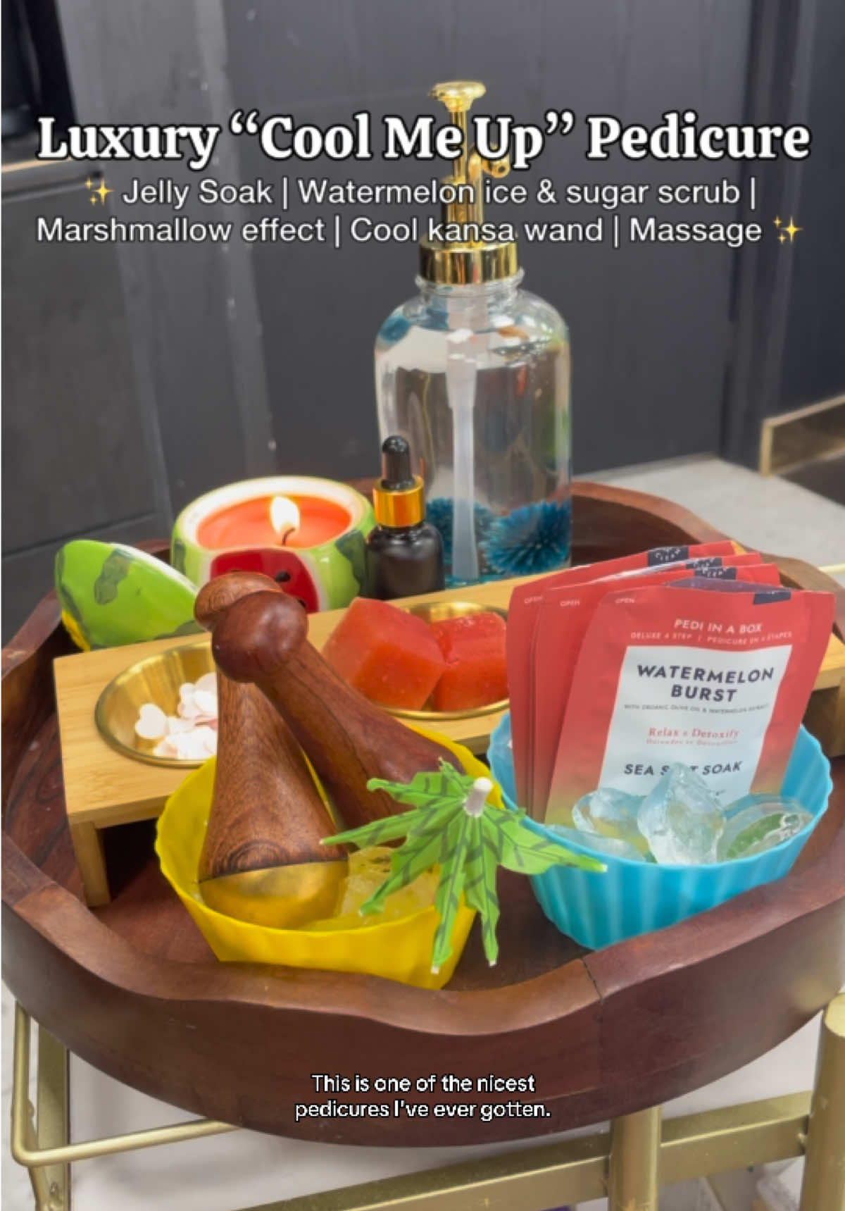Get summer ready with the “Cool me up” pedicure at @We Love Nails Vaughan  This experience includes a jelly soak, sugar scrub and watermelon ice cube massage, marshmallow effect, cool kansa wand massage and foot massage. It’s only $110 with polish! [invited] 📍 We Love Nails Vaughan, 2180 Steeles Ave W, Vaughan #pedicure #watermelonscrub #summernails #welovenails #luxurypedi 