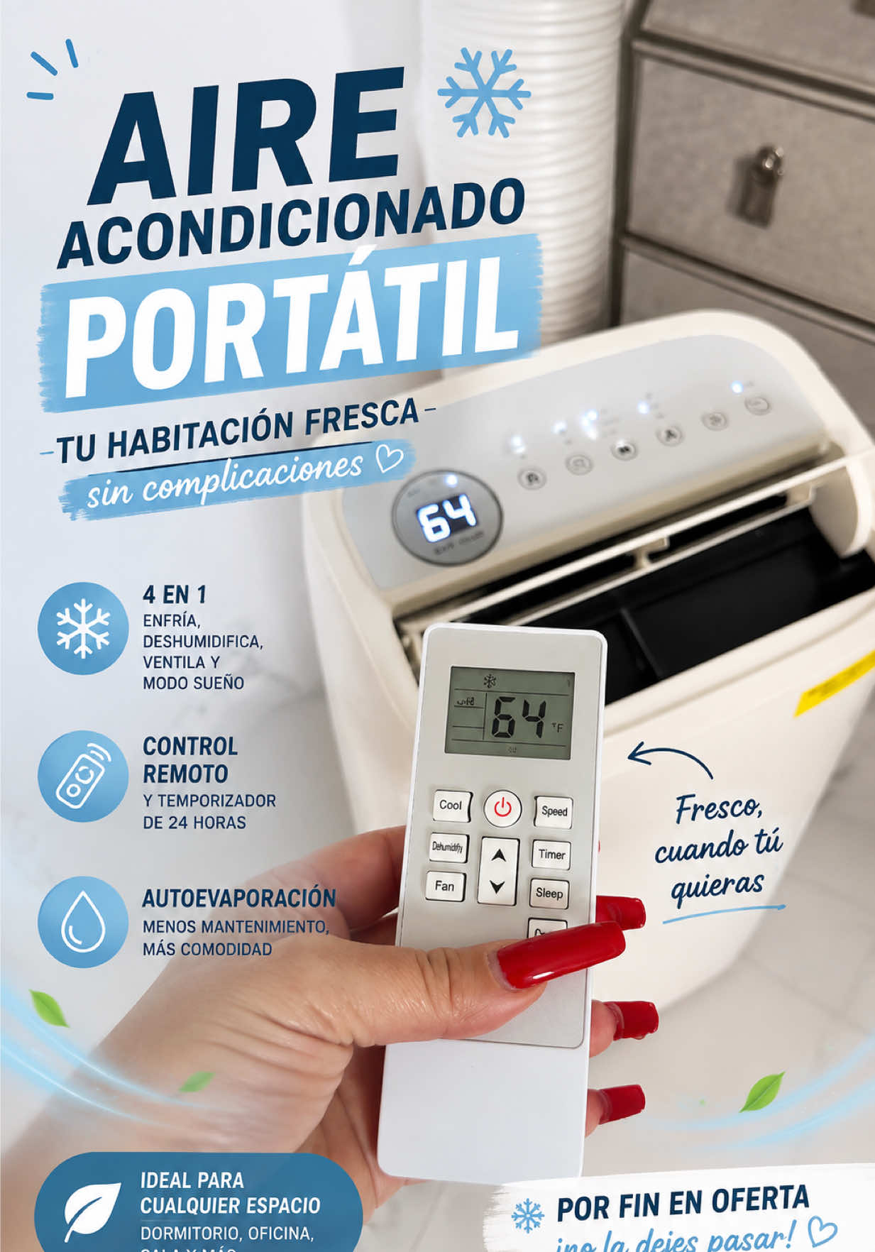 ❄️ Aire acondicionado portátil que llevaba meses esperando. Por fin bajó de precio y no podía dejar pasar la oportunidad. Si buscas mantener tu habitación fresca este verano, esta puede ser una excelente opción. 🩵 #tiktokshopcreatorpicks #AireAcondicionadoPortatil #AirePortatil #AireAcondicionado #CuartoFresco 