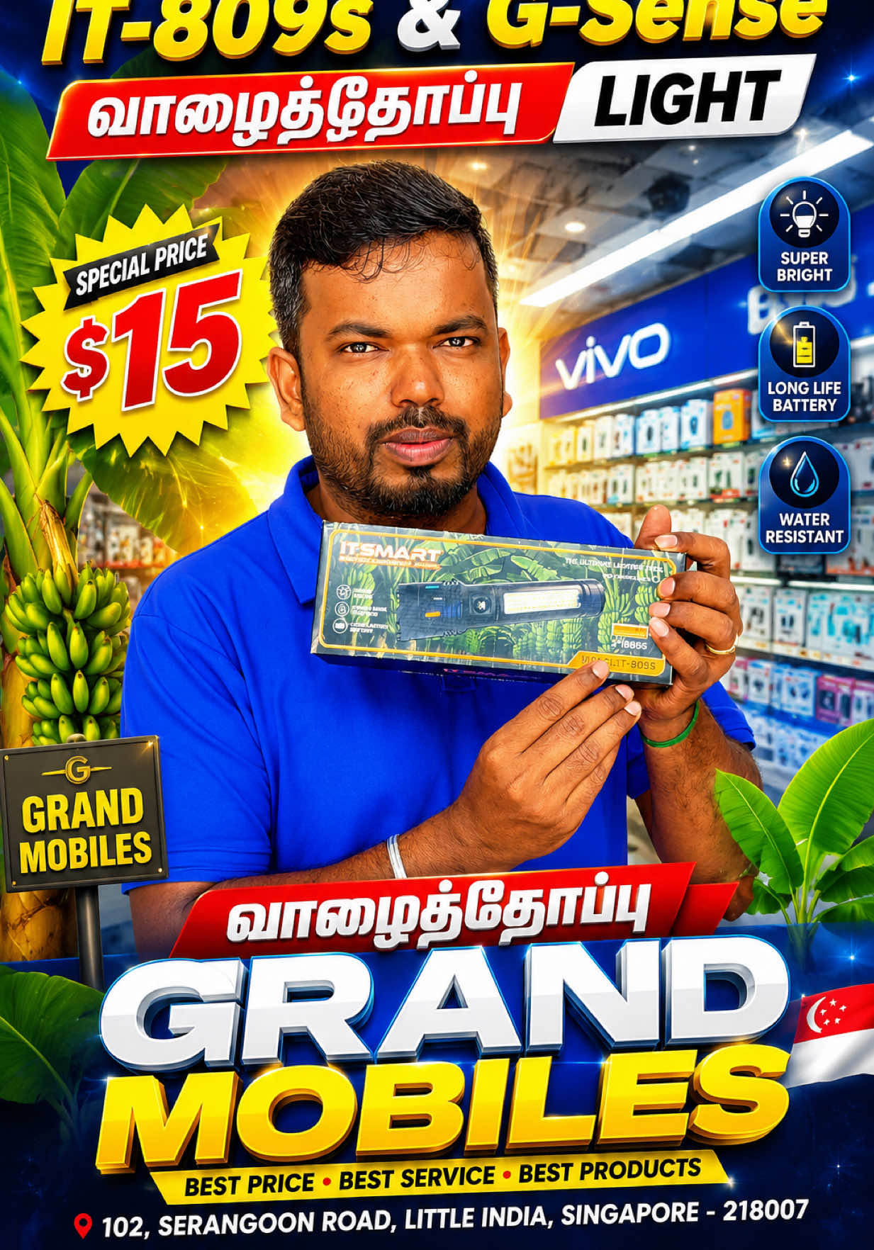 IT-809s Zooming Light | Vazhathoopu Light Offer just $15 Only  #GrandMobiles #VeeraMannargudi #It-809s #singapore #NationalDaySingapore 
