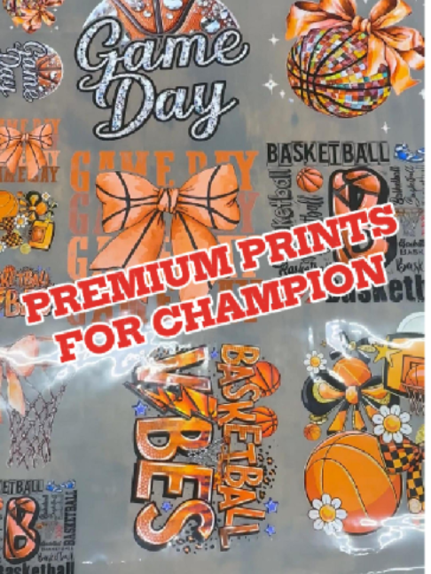 It's game day! 🏀🧡 premium prints for champions, bows, glitter, and all the basketball mom vibes in one sheet want your team or squad's designs pressed like this? comment 